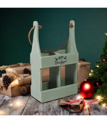 AcaciaHome Elegant and Vintage Wooden 2-Bottle Wine Rack Stand - Hand Painted Freestanding Wine Holder with Rope Handle for Home & Bar Decor for Wine Enthusiasts (Green)
