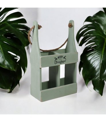 AcaciaHome Elegant and Vintage Wooden 2-Bottle Wine Rack Stand - Hand Painted Freestanding Wine Holder with Rope Handle for Home & Bar Decor for Wine Enthusiasts (Green)