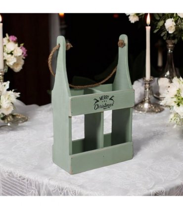 AcaciaHome Elegant and Vintage Wooden 2-Bottle Wine Rack Stand - Hand Painted Freestanding Wine Holder with Rope Handle for Home & Bar Decor for Wine Enthusiasts (Green)