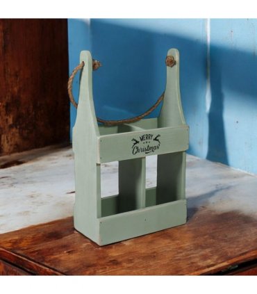 AcaciaHome Elegant and Vintage Wooden 2-Bottle Wine Rack Stand - Hand Painted Freestanding Wine Holder with Rope Handle for Home & Bar Decor for Wine Enthusiasts (Green)