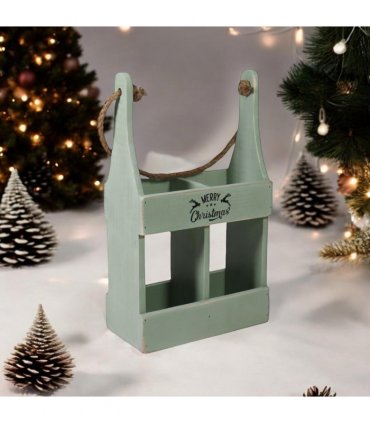 AcaciaHome Elegant and Vintage Wooden 2-Bottle Wine Rack Stand - Hand Painted Freestanding Wine Holder with Rope Handle for Home & Bar Decor for Wine Enthusiasts (Green)