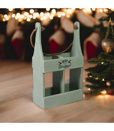 AcaciaHome Elegant and Vintage Wooden 2-Bottle Wine Rack Stand - Hand Painted Freestanding Wine Holder with Rope Handle for Home & Bar Decor for Wine Enthusiasts (Green)