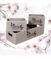 AcaciaHome Stylish and Vintage Wooden Merry Christmas Storage Crate Set – 3 Rustic Display Boxes for Garden & Home Decor – Stackable, Durable, Space-Saving Design for Home & Outdoor Use (Grey)