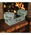AcaciaHome Stylish and Vintage Wooden Merry Christmas Storage Crate Set – 3 Rustic Display Boxes for Garden & Home Decor – Stackable, Durable, Space-Saving Design for Home & Outdoor Use (Light Green)