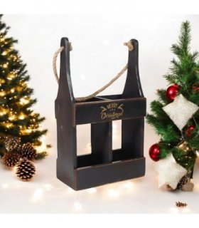 AcaciaHome Elegant and Vintage Wooden 2-Bottle Wine Rack Stand - Hand Painted Freestanding Wine Holder with Rope Handle for Home & Bar Decor for Wine Enthusiasts (Black)