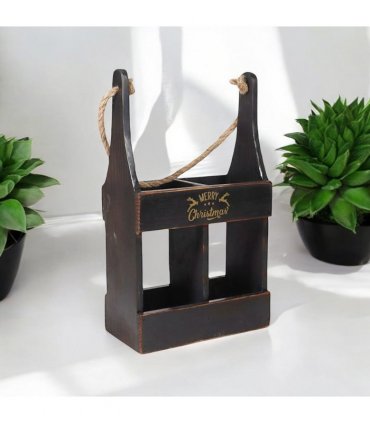 AcaciaHome Elegant and Vintage Wooden 2-Bottle Wine Rack Stand - Hand Painted Freestanding Wine Holder with Rope Handle for Home & Bar Decor for Wine Enthusiasts (Black)