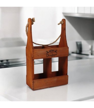 AcaciaHome Elegant and Vintage Wooden 2-Bottle Wine Rack Stand - Hand Painted Freestanding Wine Holder with Rope Handle for Home & Bar Decor for Wine Enthusiasts (Brown)