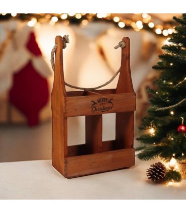 AcaciaHome Elegant and Vintage Wooden 2-Bottle Wine Rack Stand - Hand Painted Freestanding Wine Holder with Rope Handle for Home & Bar Decor for Wine Enthusiasts (Brown)