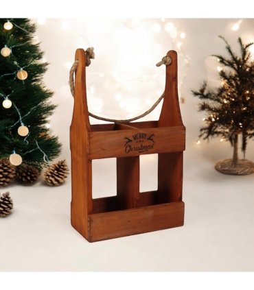 AcaciaHome Elegant and Vintage Wooden 2-Bottle Wine Rack Stand - Hand Painted Freestanding Wine Holder with Rope Handle for Home & Bar Decor for Wine Enthusiasts (Brown)