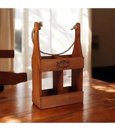AcaciaHome Elegant and Vintage Wooden 2-Bottle Wine Rack Stand - Hand Painted Freestanding Wine Holder with Rope Handle for Home & Bar Decor for Wine Enthusiasts (Brown)