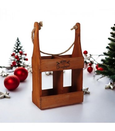 AcaciaHome Elegant and Vintage Wooden 2-Bottle Wine Rack Stand - Hand Painted Freestanding Wine Holder with Rope Handle for Home & Bar Decor for Wine Enthusiasts (Brown)