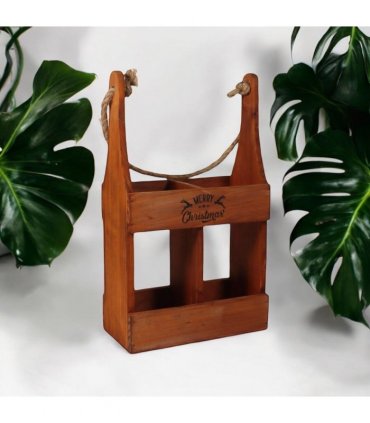 AcaciaHome Elegant and Vintage Wooden 2-Bottle Wine Rack Stand - Hand Painted Freestanding Wine Holder with Rope Handle for Home & Bar Decor for Wine Enthusiasts (Brown)