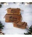 AcaciaHome Stylish and Vintage Wooden Merry Christmas Storage Crate Set – 3 Rustic Display Boxes for Garden & Home Decor – Stackable, Durable, Space-Saving Design for Home & Outdoor Use (Brown)
