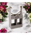 AcaciaHome Elegant and Vintage Wooden 2-Bottle Wine Rack Stand - Hand Painted Freestanding Wine Holder with Rope Handle for Home & Bar Decor for Wine Enthusiasts (Grey)