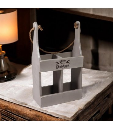 AcaciaHome Elegant and Vintage Wooden 2-Bottle Wine Rack Stand - Hand Painted Freestanding Wine Holder with Rope Handle for Home & Bar Decor for Wine Enthusiasts (Grey)