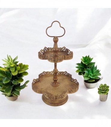 AcaciaHome Rusty 2-Tier 48cm Metal Plant & Cake Stand – Stylish and Durable Patina Pedestal for Cupcakes, Pastries, Flowers, or Decor – Perfect for Weddings, Parties, or Everyday Displays