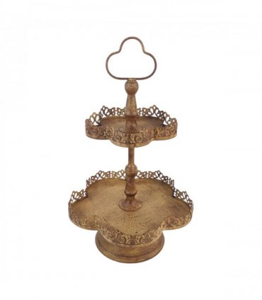 AcaciaHome Rusty 2-Tier 48cm Metal Plant & Cake Stand – Stylish and Durable Patina Pedestal for Cupcakes, Pastries, Flowers, or Decor – Perfect for Weddings, Parties, or Everyday Displays