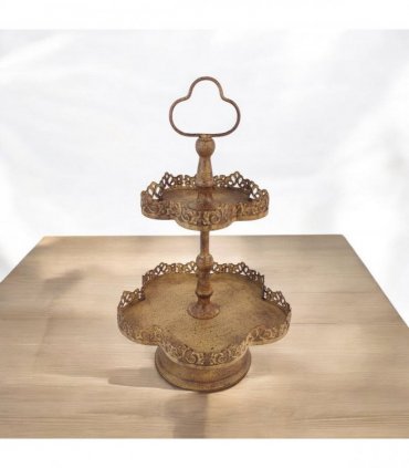 AcaciaHome Rusty 2-Tier 48cm Metal Plant & Cake Stand – Stylish and Durable Patina Pedestal for Cupcakes, Pastries, Flowers, or Decor – Perfect for Weddings, Parties, or Everyday Displays