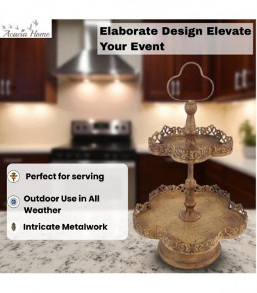 AcaciaHome Rusty 2-Tier 48cm Metal Plant & Cake Stand – Stylish and Durable Patina Pedestal for Cupcakes, Pastries, Flowers, or Decor – Perfect for Weddings, Parties, or Everyday Displays