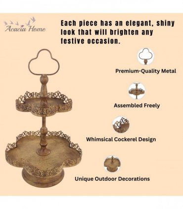 AcaciaHome Rusty 2-Tier 48cm Metal Plant & Cake Stand – Stylish and Durable Patina Pedestal for Cupcakes, Pastries, Flowers, or Decor – Perfect for Weddings, Parties, or Everyday Displays