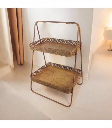 AcaciaHome Rusty 2-Tier 59cm Rectangular Metal Cake & Plant Stand – Stylish and Durable Patina Display for Pastries, Herbs, or Decor – Ideal for Events, Garden Parties, or Home Presentation