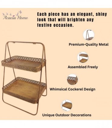 AcaciaHome Rusty 2-Tier 59cm Rectangular Metal Cake & Plant Stand – Stylish and Durable Patina Display for Pastries, Herbs, or Decor – Ideal for Events, Garden Parties, or Home Presentation