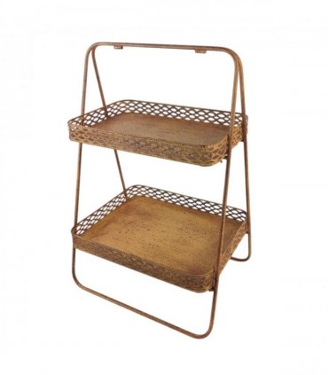 AcaciaHome Rusty 2-Tier 59cm Rectangular Metal Cake & Plant Stand – Stylish and Durable Patina Display for Pastries, Herbs, or Decor – Ideal for Events, Garden Parties, or Home Presentation