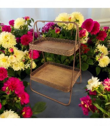 AcaciaHome Rusty 2-Tier 59cm Rectangular Metal Cake & Plant Stand – Stylish and Durable Patina Display for Pastries, Herbs, or Decor – Ideal for Events, Garden Parties, or Home Presentation