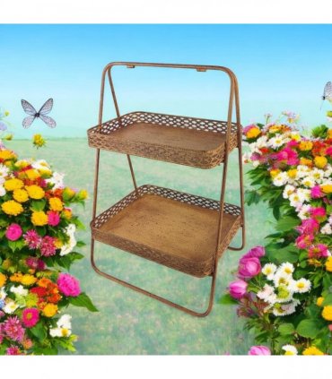 AcaciaHome Rusty 2-Tier 59cm Rectangular Metal Cake & Plant Stand – Stylish and Durable Patina Display for Pastries, Herbs, or Decor – Ideal for Events, Garden Parties, or Home Presentation