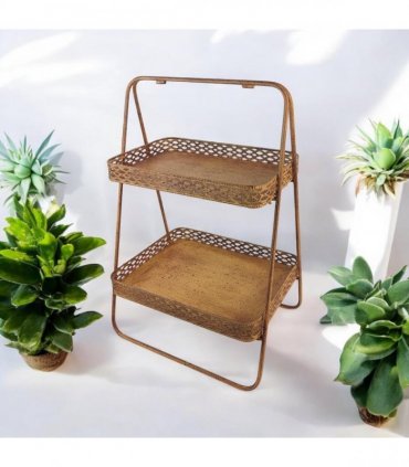 AcaciaHome Rusty 2-Tier 59cm Rectangular Metal Cake & Plant Stand – Stylish and Durable Patina Display for Pastries, Herbs, or Decor – Ideal for Events, Garden Parties, or Home Presentation