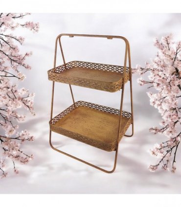 AcaciaHome Rusty 2-Tier 59cm Rectangular Metal Cake & Plant Stand – Stylish and Durable Patina Display for Pastries, Herbs, or Decor – Ideal for Events, Garden Parties, or Home Presentation