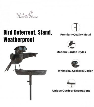 Stylish and Modern Metal Bird Feeder Birdbath Spinner Stake – Decorative Outdoor Art with Rocking Motion, Perfect for Yard, Porch, or Garden and a Great Gift for Bird Lovers (Black, 51" Metal Bird)
