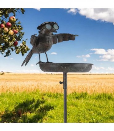 Stylish and Modern Metal Bird Feeder Birdbath Spinner Stake – Decorative Outdoor Art with Rocking Motion, Perfect for Yard, Porch, or Garden and a Great Gift for Bird Lovers (Black, 51" Metal Bird)