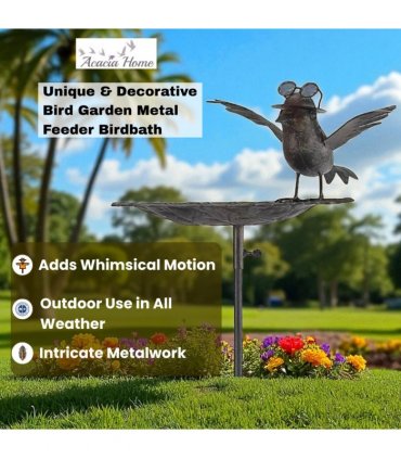 Stylish and Modern Metal Bird Feeder Birdbath Spinner Stake – Decorative Outdoor Art with Rocking Motion, Perfect for Yard, Porch, or Garden and a Great Gift for Bird Lovers (Black, 50" Metal Bird)
