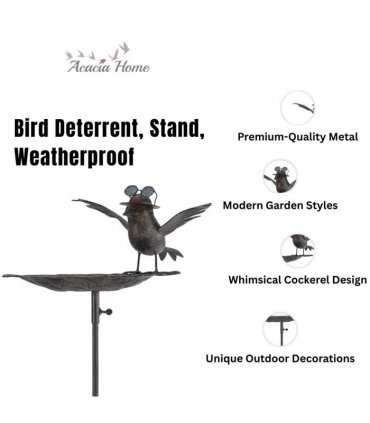 Stylish and Modern Metal Bird Feeder Birdbath Spinner Stake – Decorative Outdoor Art with Rocking Motion, Perfect for Yard, Porch, or Garden and a Great Gift for Bird Lovers (Black, 50" Metal Bird)