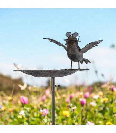 Stylish and Modern Metal Bird Feeder Birdbath Spinner Stake – Decorative Outdoor Art with Rocking Motion, Perfect for Yard, Porch, or Garden and a Great Gift for Bird Lovers (Black, 50" Metal Bird)