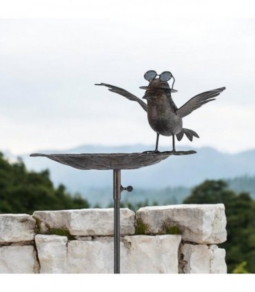 Stylish and Modern Metal Bird Feeder Birdbath Spinner Stake – Decorative Outdoor Art with Rocking Motion, Perfect for Yard, Porch, or Garden and a Great Gift for Bird Lovers (Black, 50" Metal Bird)