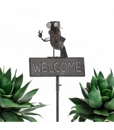 AcaciaHome Durable 125cm Tall Welcome Metal Bird Owl Garden Stake with Decorative Welcome Sign - Whimsical Outdoor Metal Art for Gardens, Porches, Balconies, Flower Beds, Lawns & Pots