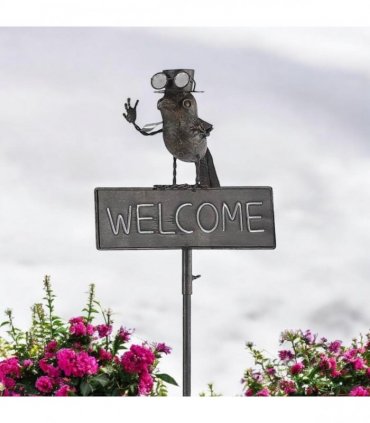 AcaciaHome Durable 125cm Tall Welcome Metal Bird Owl Garden Stake with Decorative Welcome Sign - Whimsical Outdoor Metal Art for Gardens, Porches, Balconies, Flower Beds, Lawns & Pots