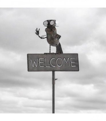 AcaciaHome Durable 125cm Tall Welcome Metal Bird Owl Garden Stake with Decorative Welcome Sign - Whimsical Outdoor Metal Art for Gardens, Porches, Balconies, Flower Beds, Lawns & Pots