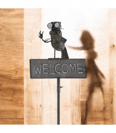 AcaciaHome Durable 125cm Tall Welcome Metal Bird Owl Garden Stake with Decorative Welcome Sign - Whimsical Outdoor Metal Art for Gardens, Porches, Balconies, Flower Beds, Lawns & Pots