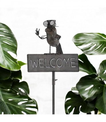 AcaciaHome Durable 125cm Tall Welcome Metal Bird Owl Garden Stake with Decorative Welcome Sign - Whimsical Outdoor Metal Art for Gardens, Porches, Balconies, Flower Beds, Lawns & Pots