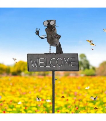 AcaciaHome Durable 125cm Tall Welcome Metal Bird Owl Garden Stake with Decorative Welcome Sign - Whimsical Outdoor Metal Art for Gardens, Porches, Balconies, Flower Beds, Lawns & Pots