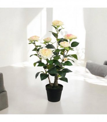 Stylish 58cm Tall Camellia Tree with 8 Stunning Flower Heads and 58 Leaves - Realistic Blooms Provide Elegant Color and Fresh Style for Home, Offices, Parties, Decoration or Event Spaces