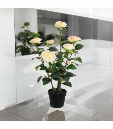 Stylish 58cm Tall Camellia Tree with 8 Stunning Flower Heads and 58 Leaves - Realistic Blooms Provide Elegant Color and Fresh Style for Home, Offices, Parties, Decoration or Event Spaces
