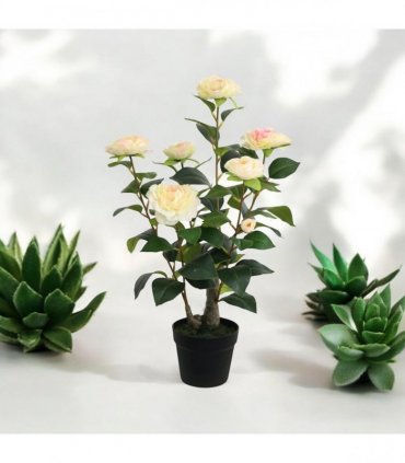 Stylish 58cm Tall Camellia Tree with 8 Stunning Flower Heads and 58 Leaves - Realistic Blooms Provide Elegant Color and Fresh Style for Home, Offices, Parties, Decoration or Event Spaces