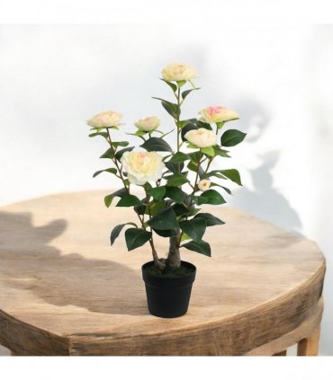 Stylish 58cm Tall Camellia Tree with 8 Stunning Flower Heads and 58 Leaves - Realistic Blooms Provide Elegant Color and Fresh Style for Home, Offices, Parties, Decoration or Event Spaces