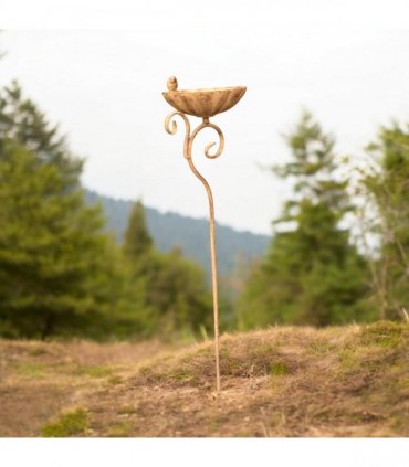 Decorative Metal Bird Garden Feeder Birdbath | Outdoor Stake with Rocking Spinner, Weather-Resistant, Eye-Catching Yard Decor – Unique Gift for Bird Lovers & Gardeners (Floral with Round Shape)