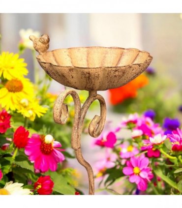 Decorative Metal Bird Garden Feeder Birdbath | Outdoor Stake with Rocking Spinner, Weather-Resistant, Eye-Catching Yard Decor – Unique Gift for Bird Lovers & Gardeners (Floral with Round Shape)