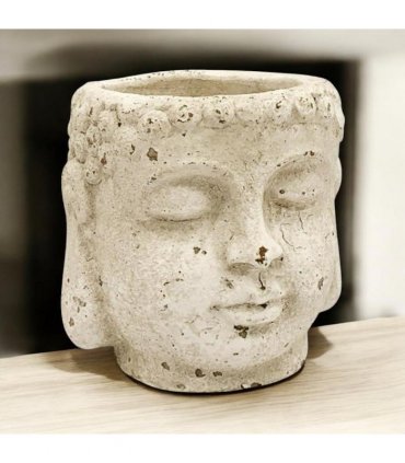 AcaciaHome Elegant 17cm Buddha Head Plant Pot Planter – Cement Garden Ornament in Easter Island TIKI Style, Medium-Sized Abstract Zen Sculpture for Indoor Outdoor Décor, Patio, Garden, Finish (Cream)